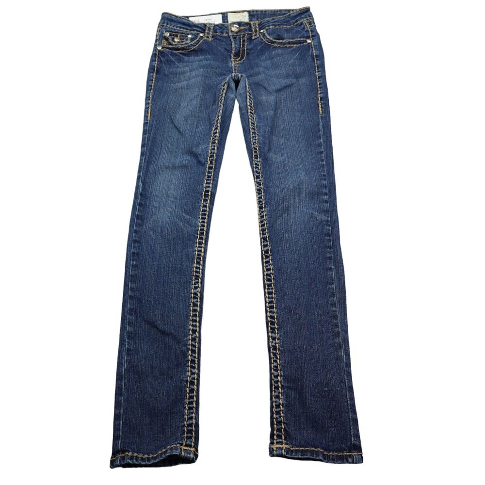 LA Idol Pants Womens 5 Blue Mid Rise Skinny Pocket Medium Wash Denim Jeans